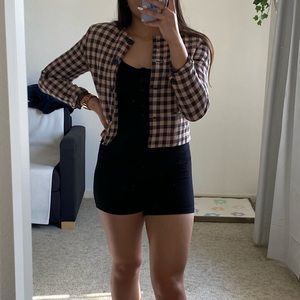 Cropped Pink & Gray Plaid Blazer